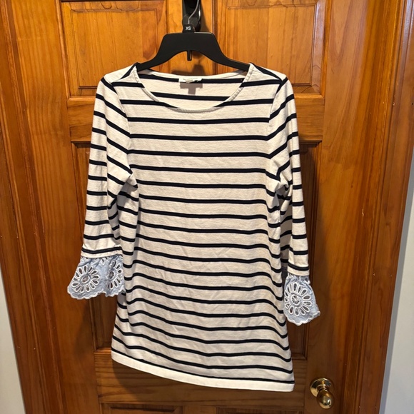 Beachlunchlounge Cotton Striped Dress in White and Blue Small Nautical - Picture 2 of 7